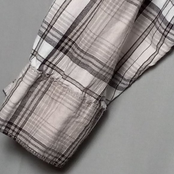 H&M Divided Plaid Long Sleeve 100% Soft Cotton Button Up‎ Beige Brown Collar XS - Picture 11 of 12